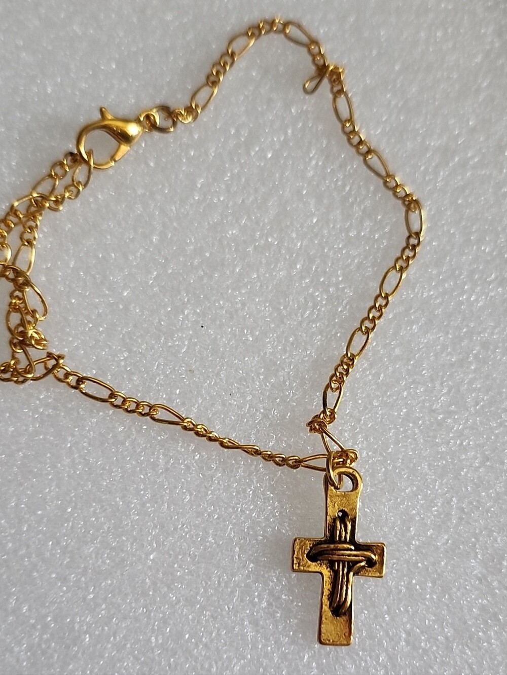 Hand Crafted Gold Cross Bracelet / Anklet with Textured Cross Charm - Gold